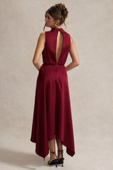 Berry Satin Cowl-Neck Maxi Dress